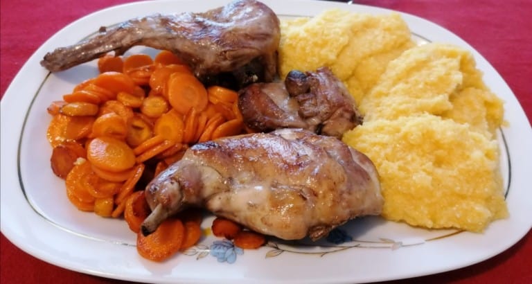 Bergamo typical food: polenta with rabbit