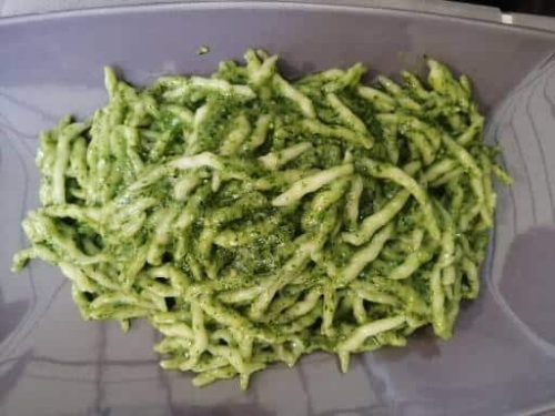 Traditional food of Cinque Terre and Liguria: Trofie with pesto